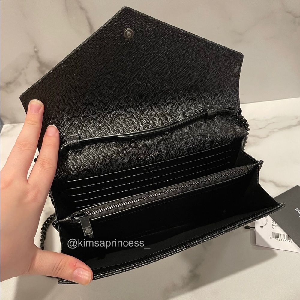 Saint Laurent Monogram Matelassé Leather Wallet On Chain - WOC - Black - Large - Picture 3 of 6